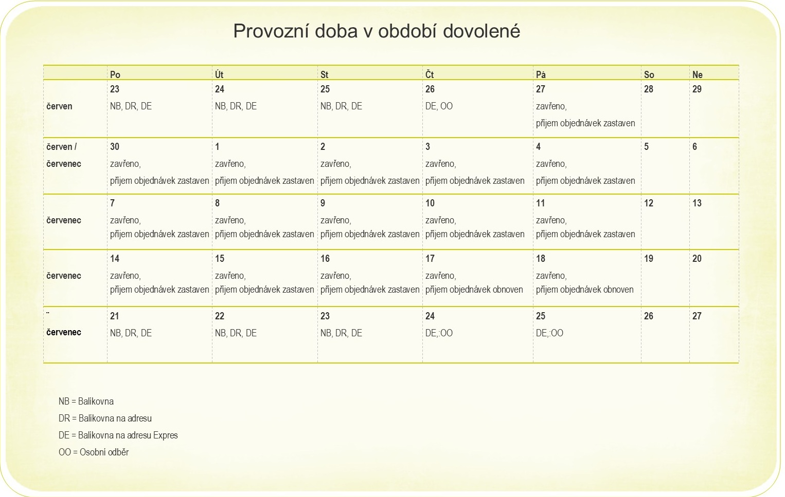 Provoz během dovolené 150